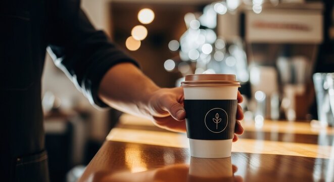 Barista serving fresh coffee in a modern cafe, perfect for morning rituals and breaks