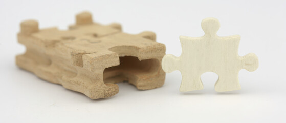 Wooden Jigsaw Pieces, Fragmented Connection, Conceptual Image