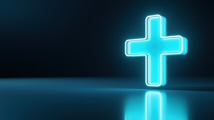 Obraz premium Neon blue cross illuminated against a dark background