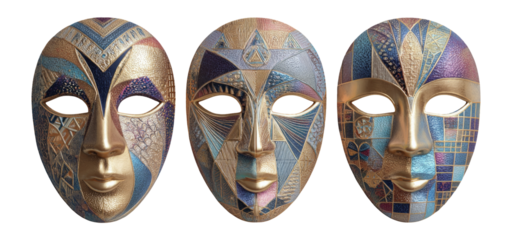 Artistic Decorative Masks with Geometric Patterns on Transparent Background