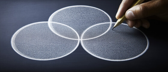 Pencil Drawing Venn Diagram: Concept Illustration on Dark Background