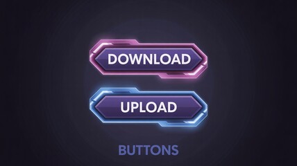 Modern neon upload download buttons for digital interface user experience