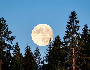 Full moon above a pine forest