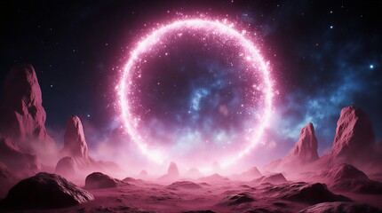 radiant celestial sphere illuminating a darkened planetary landscape with vibrant hues | astronomy, science, fantasy, space, night theme