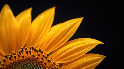 Close-up of a vibrant sunflower petal with dew drops