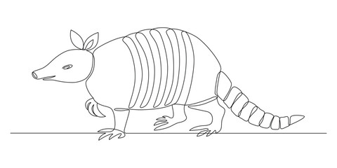 Animal armadillo, continuous one line drawing, minimalism, abstract, placental mammals, symbol of Texas and survival in harsh conditions, one line. Editable vector outline