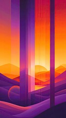 Sunset through vibrant vertical pillars