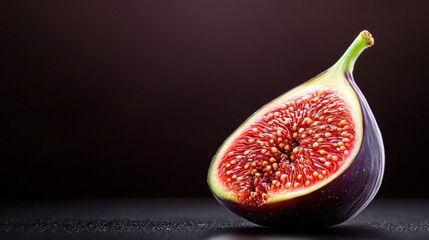 Close-up of a fresh fig half showcasing vibrant seeds