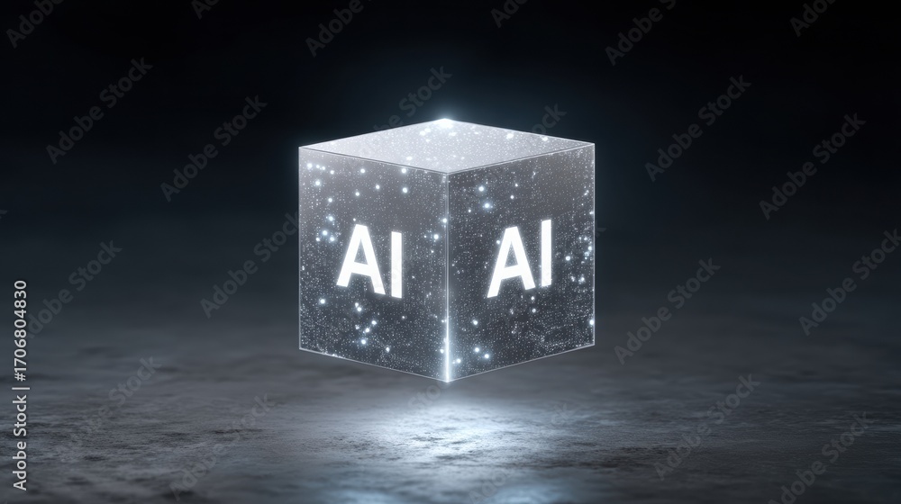 Aufkleber artificial intelligence a glowing cube with 