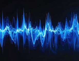 Abstract, vibrant blue sound waves on black
