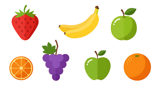 Healthy Fruit Icons Set Flat Design White Background