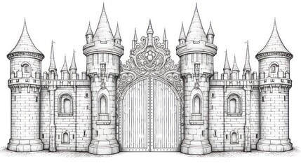 Obraz premium Detailed drawing of a castle gate