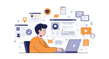 Fototapeta premium Online Education Vector Illustration
