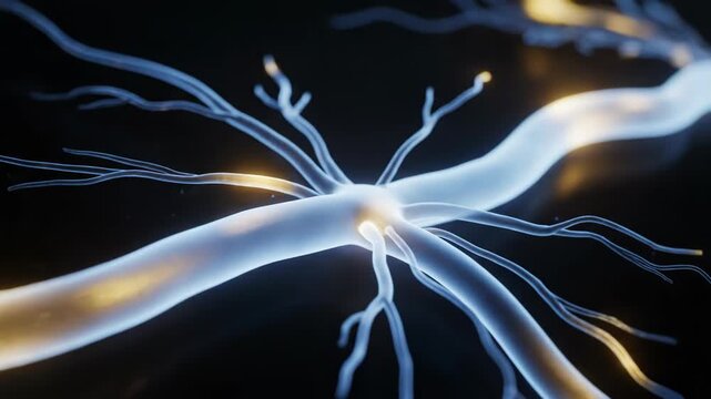 Neuron transmits electrical signals through synapses in the nervous system, showcasing the complexity of neural networks and communication within the human body.