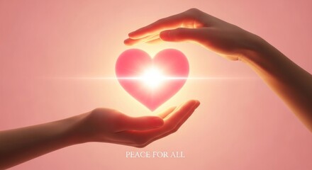 Hands cradling a glowing heart symbolizing love, peace, and unity for a better world
