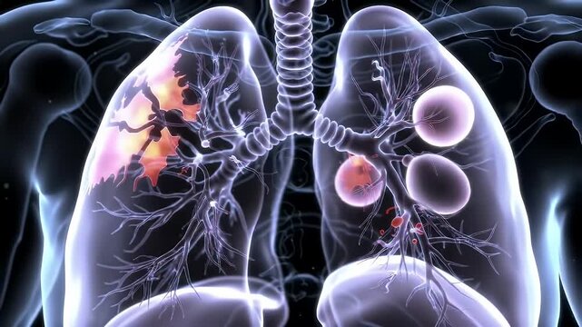Lungs with Disease, and 3D Medical Illustration.