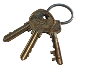 House Keys with Key Chain Placed on Document Isolated on Transparent Background