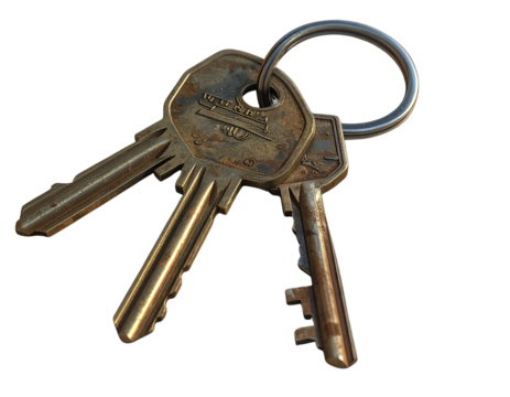 House Keys with Key Chain Placed on Document Isolated on Transparent Background