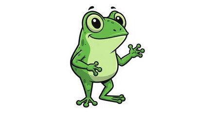 Naklejka premium Charming cartoon frog character waving hello playful amphibian green creature adorable wildlife art for children's books and digital content transparent background