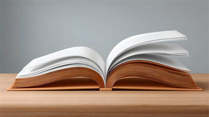 Fototapeta premium An open book laying flat, showing detailed pages and text on the wooden table 