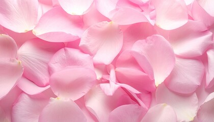 Close-up view of many delicate, light pink rose petals