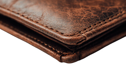 A single old brown leather wallet on white background 