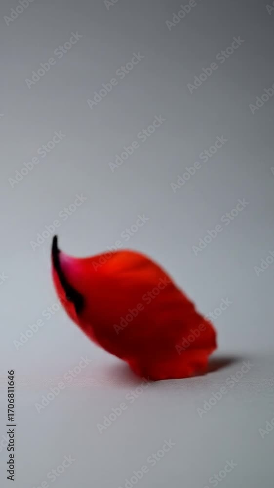 Poster isolated red petal with dramatic lighting against soft white background minimalist composition with 
