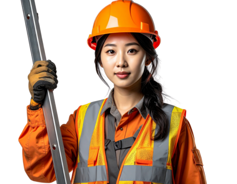 Skilled Tradesman with Ladder and Protective Equipment