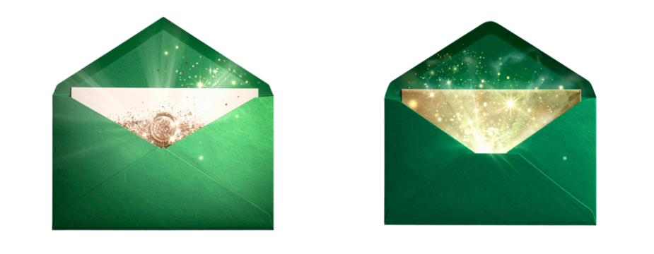 Surreal Green Envelope with Glowing Letter Inside