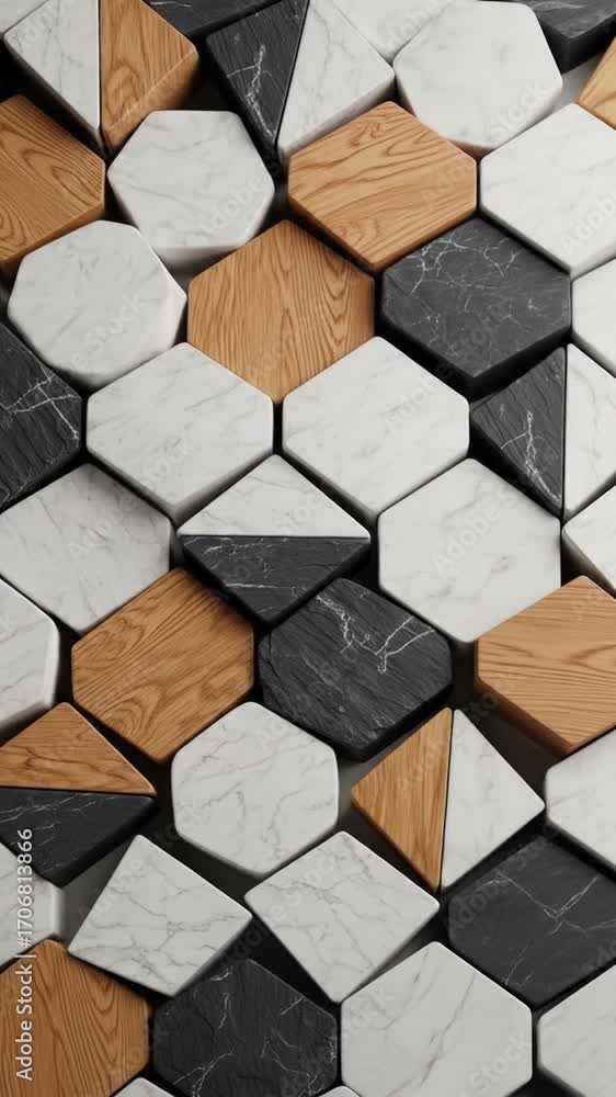 Poster geometric wood and marble pattern in black white and brown tones neutral background textural surface