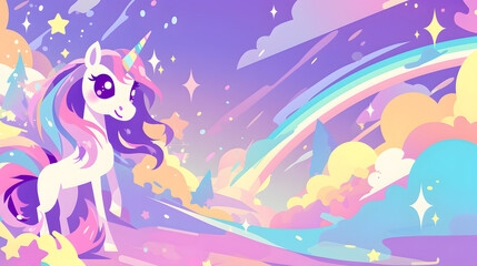 Fototapeta premium Colorful pony flat vector comic style abstract background