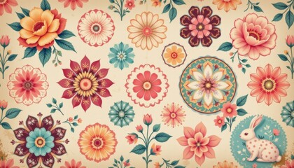 Vibrant floral patterns vintage aesthetic digital art colorful background artistic viewpoint design inspiration