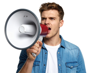  Male Announcer with Megaphone in Action