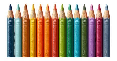Isolated Colorful Pencils in a Row on Transparent Background for Creative Projects