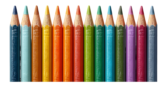 Isolated Colorful Pencils in a Row on Transparent Background for Creative Projects