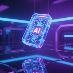 Futuristic Neon Artificial Intelligence Chip