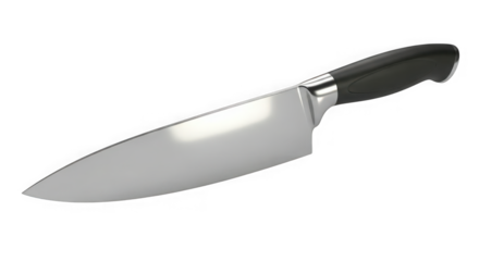Professional chef's knife with sleek handle sharp blade for culinary excellence detailed kitchen tool essential for food preparation transparent background