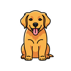 Fototapeta premium A cheerful golden retriever dog vector illustration sitting on a white background with its tongue out and a friendly expression. The dog has a light brown coat with darker fur