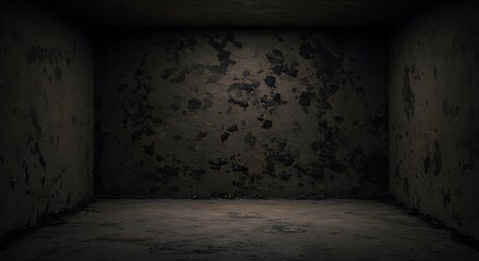 Empty square room with Natural fire ashes with dark grey black coals on wall