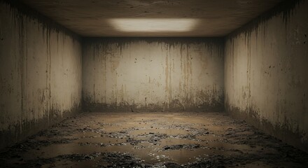 Empty room with Wet mud, stains and water droplets texture with dry dirt on wall