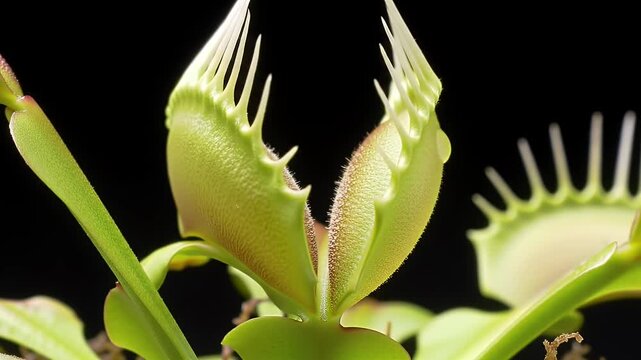 Venus flytrap closeup with black background.