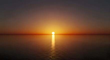 Calm Sea at Sunset with Sun Reflection