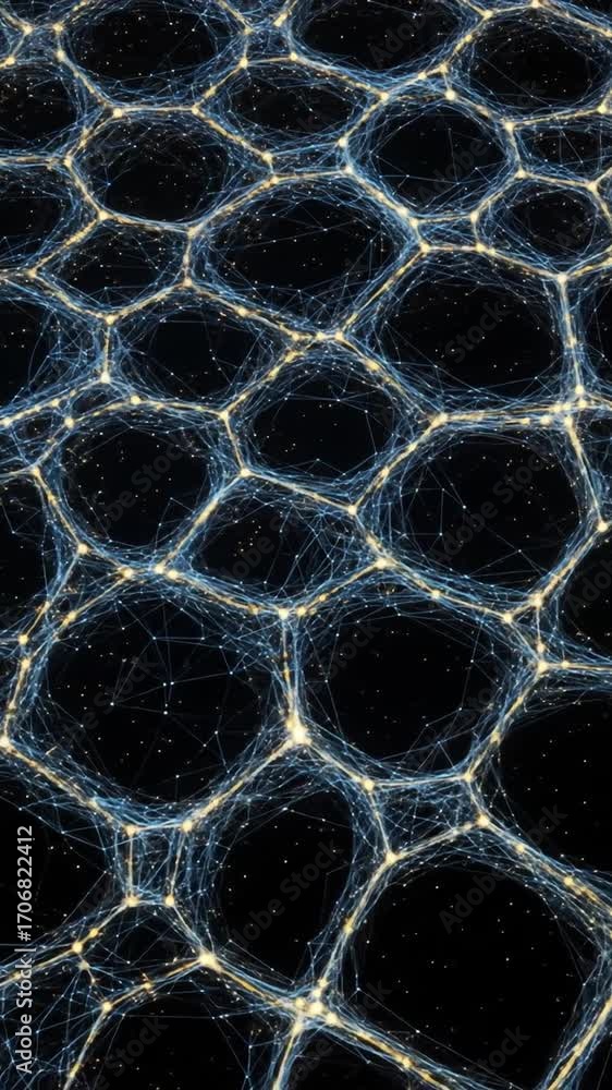 Poster abstract cellular network on dark background network pattern with hexagonal cells blue light geometr