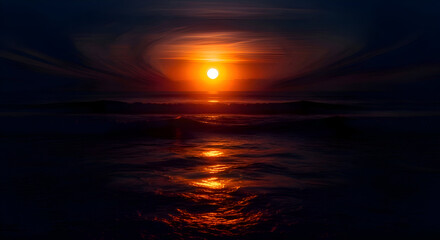 Dramatic Ocean Sunset with Swirling Clouds