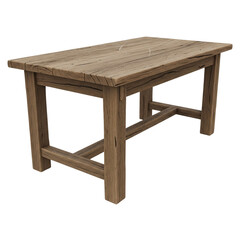 Rustic wooden dining table, isolated on transparent background
