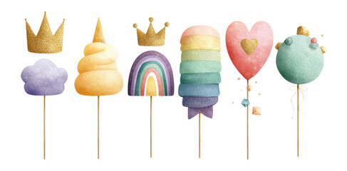 Colorful Collection of Isolated Sweet Treats and Decorative Elements on Transparent Background