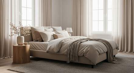 Bedroom decor ideas neutral tone aesthetic interior design comfortable retreat relaxation bedroom serenity soft light