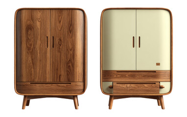 Modern Retro Style Furniture Display with Wood and Green Accent Pieces