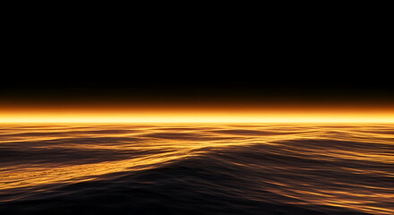 Golden Sea at Sunset with Calm Waves and Black Sky