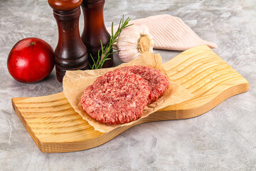 Raw round beef cutlet minced meat